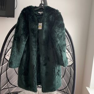 Calvin Klein Emerald Green Faux Fur Coat